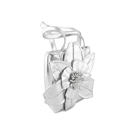 Bolsa flor em corino prata