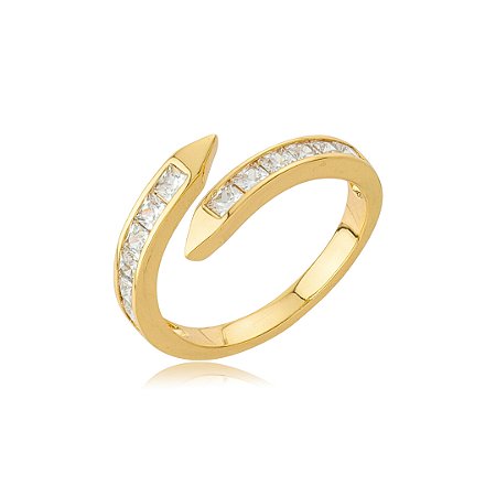 Anel cravejado de zircônia cristal banho em ouro 18k