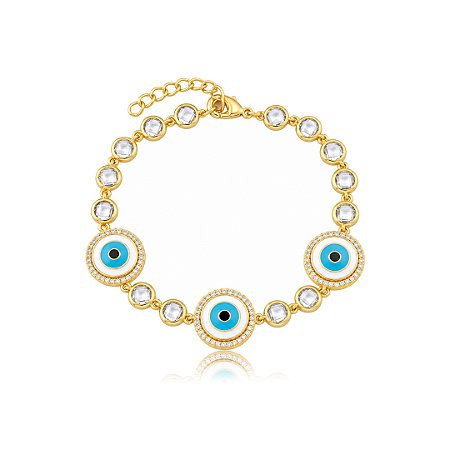 Pulseira esmaltada olho grego cravejada de zircônia cristal banho ouro 18k