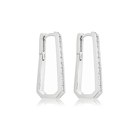 Brinco argola cravejado de zircônia cristal banho ródio branco