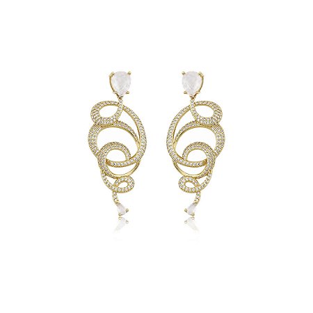 Brinco de luxo cravejado de zircônia e pedra fusion cristal banho em ouro 18k