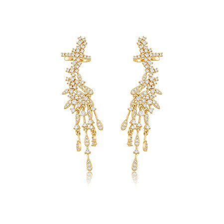 Brinco ear cuff cravejado de zircônia cristal banho de ouro 18k