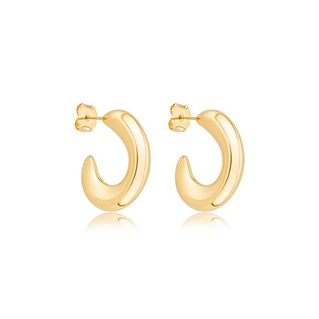 Brinco de argola dourado liso banho em ouro 18k