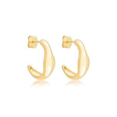Brinco de argola orgânica lisa banho em ouro 18k