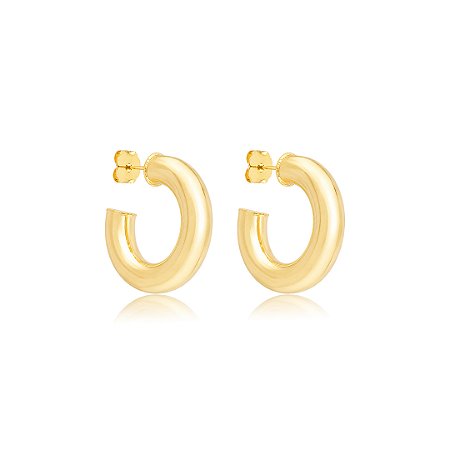 Brinco de argola dourada lisa banho em ouro 18k
