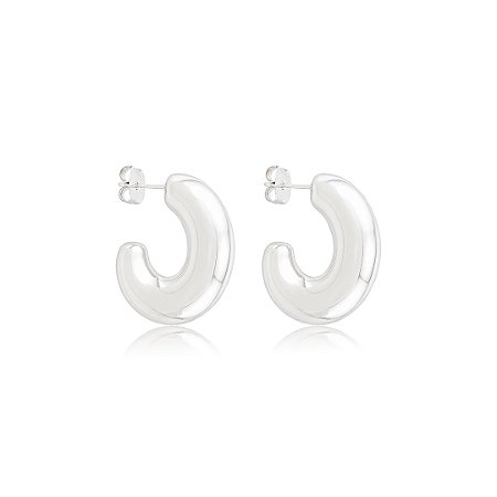 Brinco de argola lisa banho em ródio branco