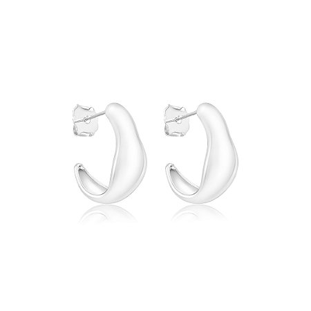 Brinco de argola orgânica lisa banho em ródio branco