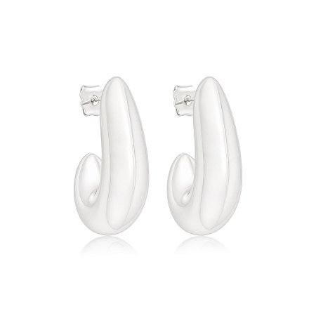 Brinco de argola lisa banho em ródio branco