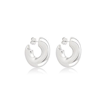 Brinco de argola orgânica lisa banho em ródio branco