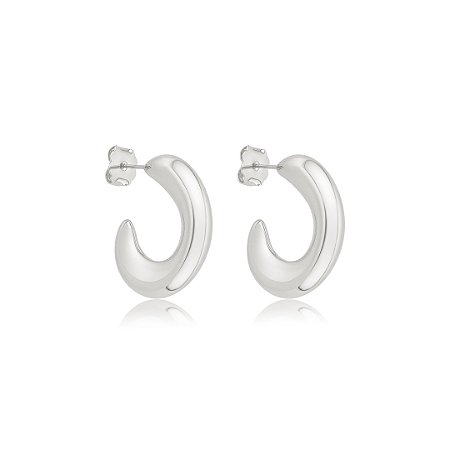 Brinco de argola lisa banho em ródio branco