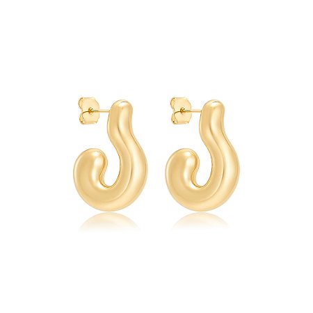 Brinco de argola dourada lisa banho em ouro 18k