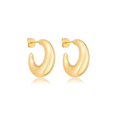 Brinco de argola dourada lisa banho em ouro 18k