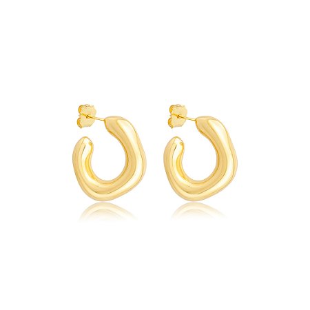 Brinco de argola dourada lisa banho em ouro 18k