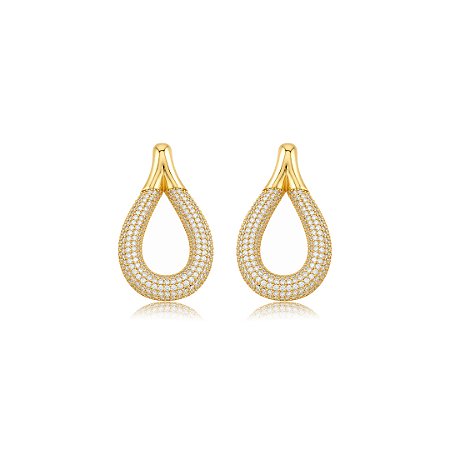 Brinco em gota cravejado de zircônia cristal banho em ouro 18k