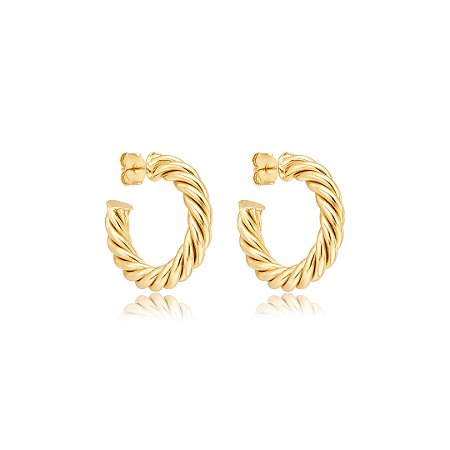 Brinco de argola torcida dourada lisa banho em ouro 18k