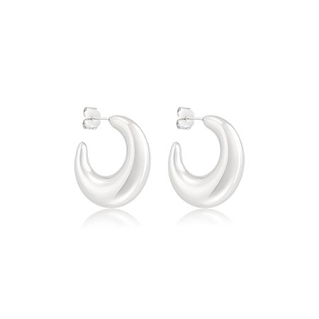 Brinco de argola lisa banho em ródio branco
