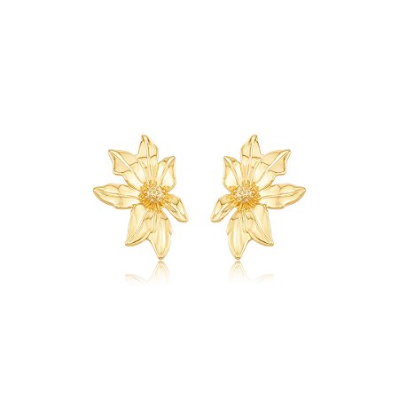 Brinco de flor dourada lisa banho em ouro 18k