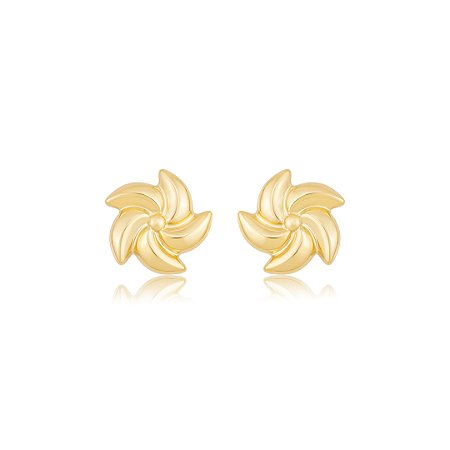 Brinco de flor dourada lisa banho em ouro 18k