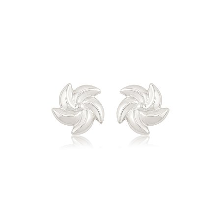 Brinco de flor lisa banho em ródio branco