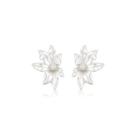 Brinco de flor lisa banho em ródio branco