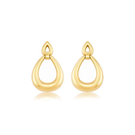 Brinco dourado liso banho em ouro 18k