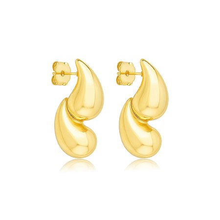 Brinco dourado liso banho em ouro 18k