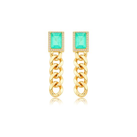 Brinco cravejado de zircônia cristal e pedra fusion turmalina banho em ouro 18k