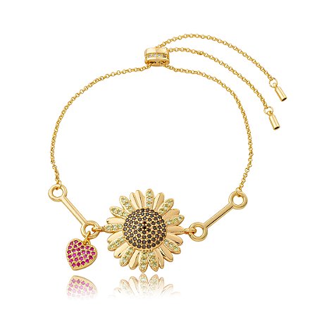 Pulseira de flor cravejada de zircônia colorida banho em ouro 18k