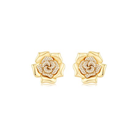 Brinco de flor liso com detalhes em zircônia cristal banho em ouro 18k
