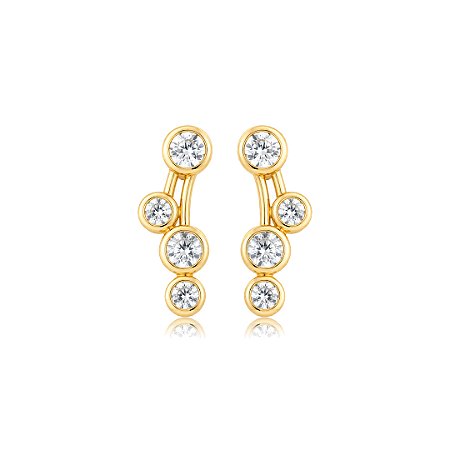Brinco cravejado de zircônia cristal banho de ouro 18k