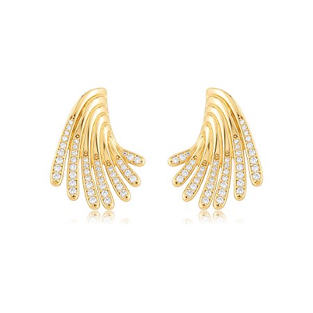 Brinco com detalhes em zircônia cristal banho de ouro 18k