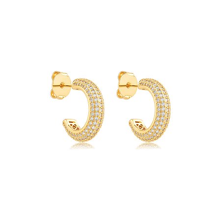 Brinco de argola cravejado de zircônia cristal banho em ouro 18k