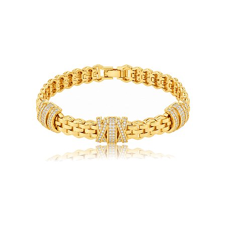 Pulseira de corrente com detalhe cravejado de zircônia cristal banho em ouro 18K