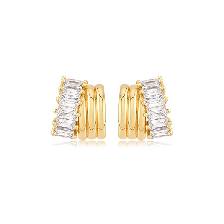 Brinco de argola com detalhe em zircônia navete cristal banho em ouro 18k