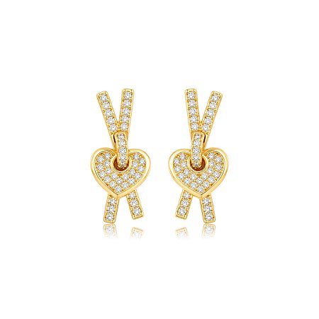 Brinco de coração cravejado de zircônia cristal banho em ouro 18k
