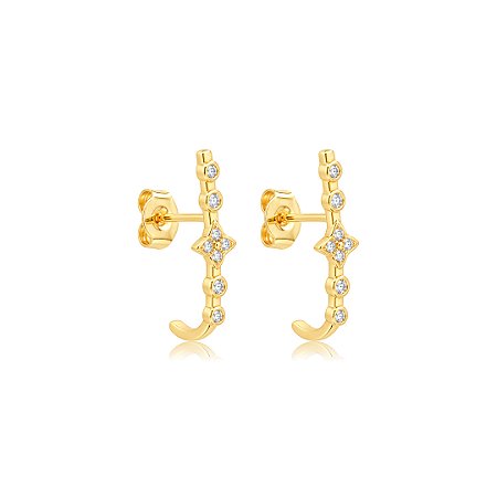 Brinco de argola cravejado de zircônia cristal banho em ouro 18k