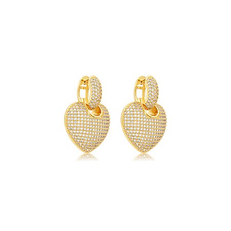 Brinco de coração cravejado de zircônia cristal banho em ouro 18k