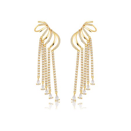 Brinco ear cuff cravejado de zircônia cristal banho em ouro 18k