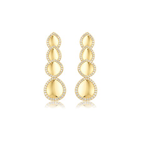 Brinco liso com detalhe cravejado de zircônia cristal banho em ouro 18k