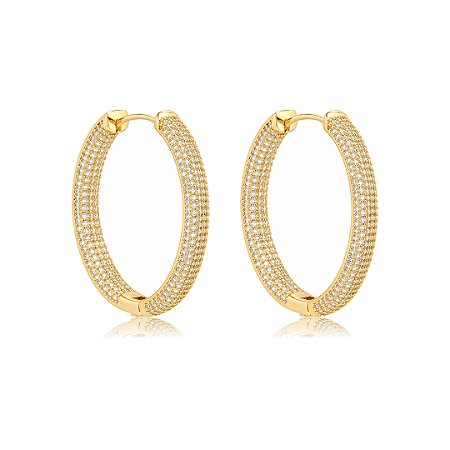 Brinco de argola cravejado de zircônia cristal banho em ouro 18k