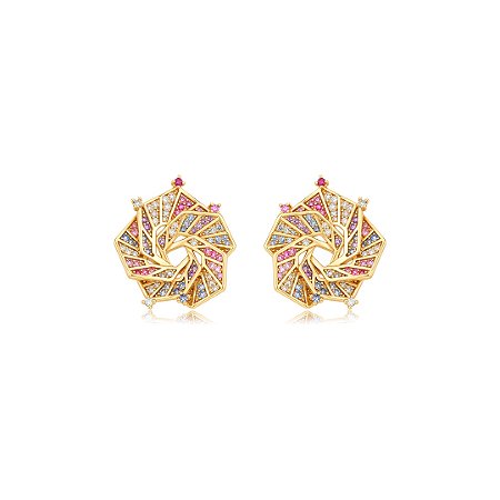 Brinco cravejado de zircônia colorida banho em ouro 18k