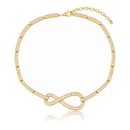 Colar dourado cravejado de zircônia cristal banho em ouro 18k