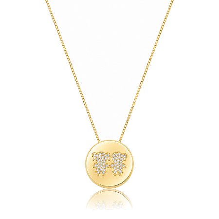 Colar com pingente cravejado de zircônia cristal banho em ouro 18k