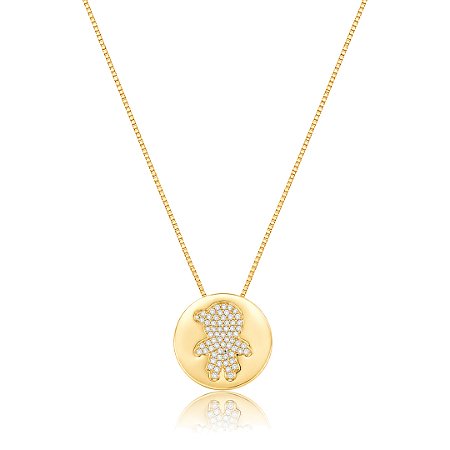 Colar com pingente cravejado de zircônia cristal banho em ouro 18k