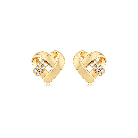 Brinco de coração cravejado de zircônia cristal banho em ouro 18k