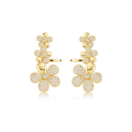 Brinco de ear cuff flor cravejado de zircônia cristal banho em ouro 18k