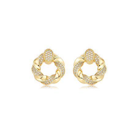 Brinco dourado cravejado de zircônia cristal banho em ouro 18k