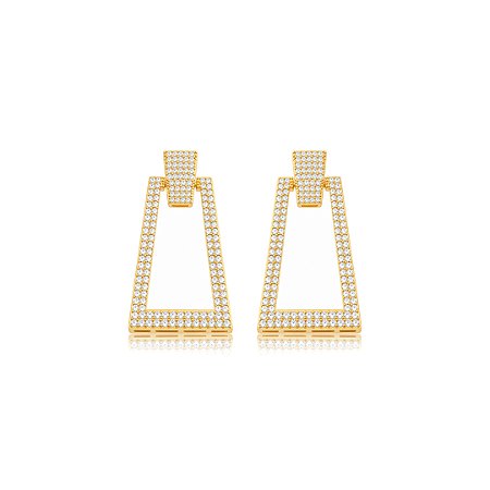 Brinco dourado cravejado de zircônia cristal banho em ouro 18k