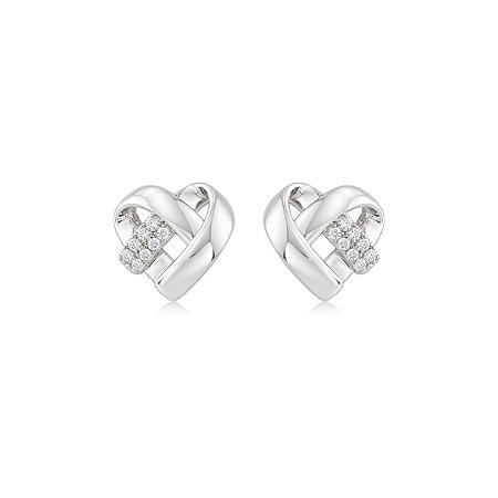 Brinco de coração cravejado de zircônia cristal banho em ródio branco
