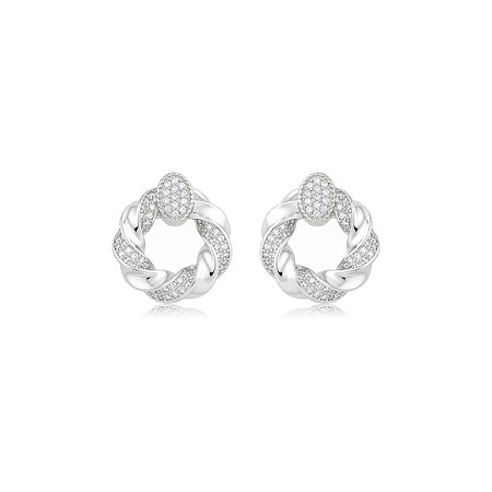 Brinco cravejado de zircônia cristal banho em ródio branco